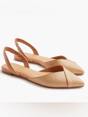 J. Crew Woven Slingback Flats Straw Tan Color Pointed Toe Silhouette Sz 8